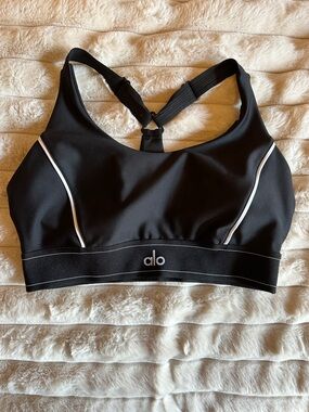 ALO Yoga Black Sports Bra with White Piping